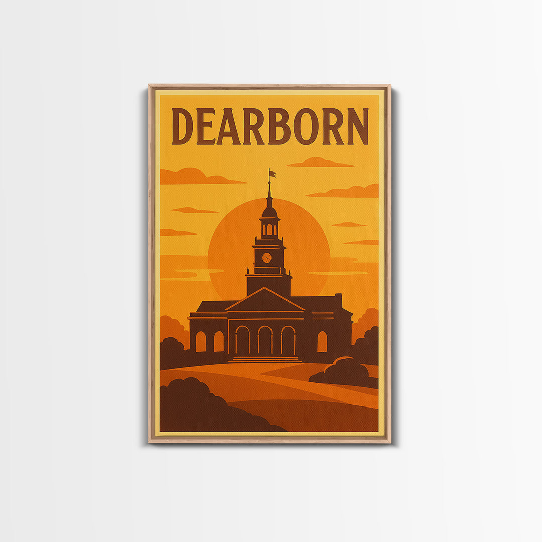 Dearborn Michigan Travel Poster, Canvas Print, Gold Art Deco Poster Art, Dearborn Wall Art, Travel Poster Art, Wall Decor, Office Decor