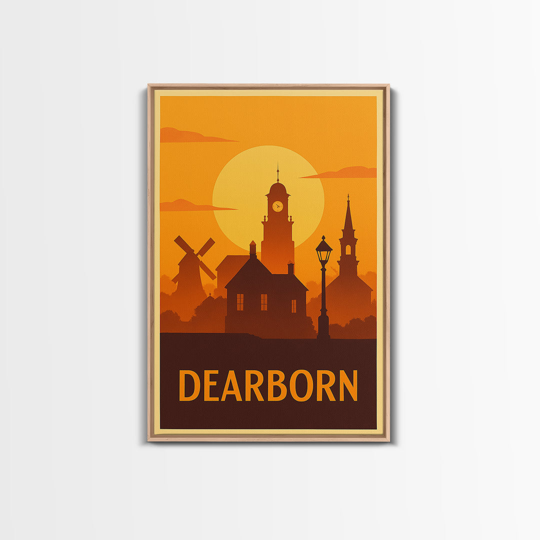 Dearborn Travel Poster, Canvas Print, Golden Travel Poster Art, Dearborn Travel Art, Wanderlust Decor, Travel Poster Set, Travel Art Print