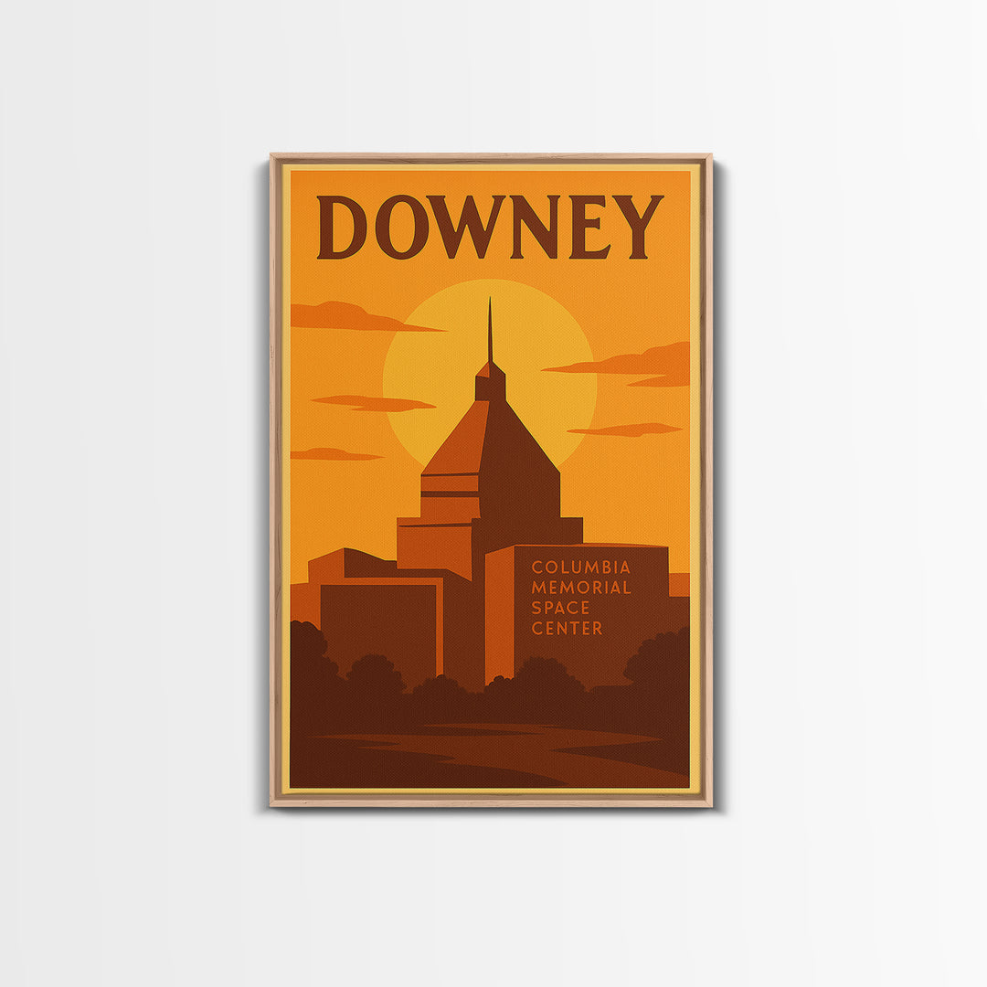 Downey California Travel Poster, Canvas Print, Gold Art Deco Poster Art, Downey Wall Art, Gift For Travelers, Retro Travel Print, Wall Decor