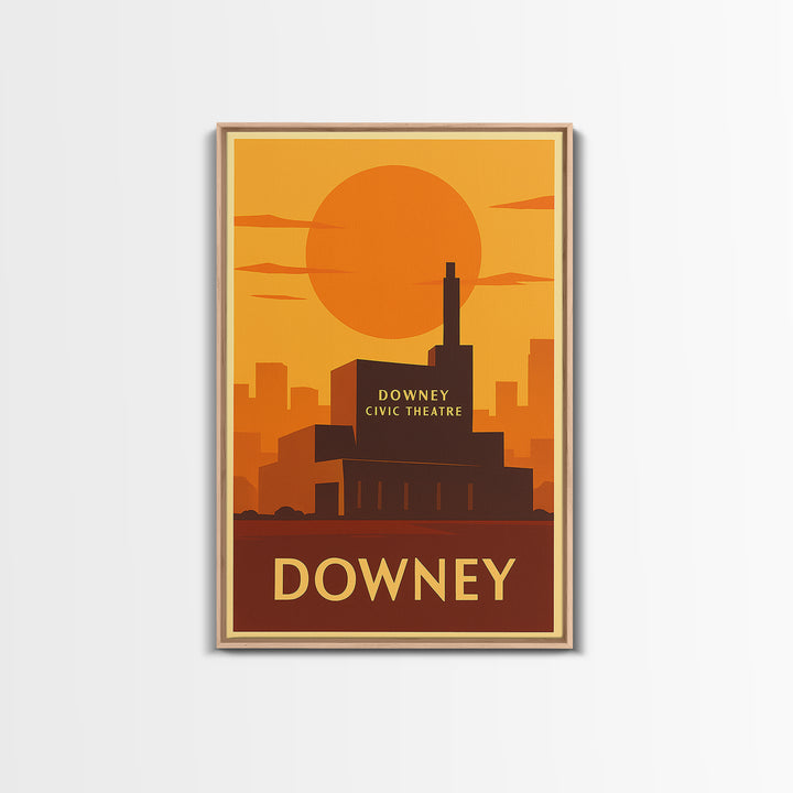 Downey Travel Poster, Framed Canvas Print, Vintage Deco Wall Art, Downey City Art, Travel Poster Art, Retro Travel Print, Travel Posters