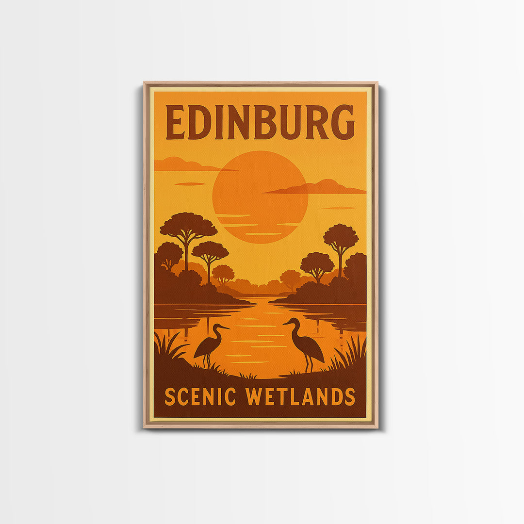 Edinburg Texas Travel Poster, Framed Canvas Print, Vintage Deco Wall Art, Edinburg Wall Art, Mid Century Wall Art, Gift For Travelers