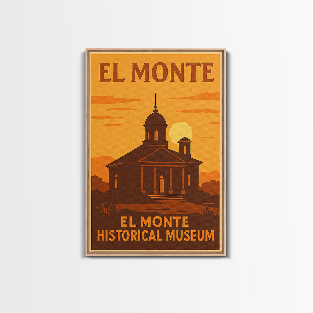 El Monte California Travel Poster, Framed Canvas Print, Warm Sunset Silhouette Art, El Monte Wall Art, Travel Wall Art, Travel Poster Set