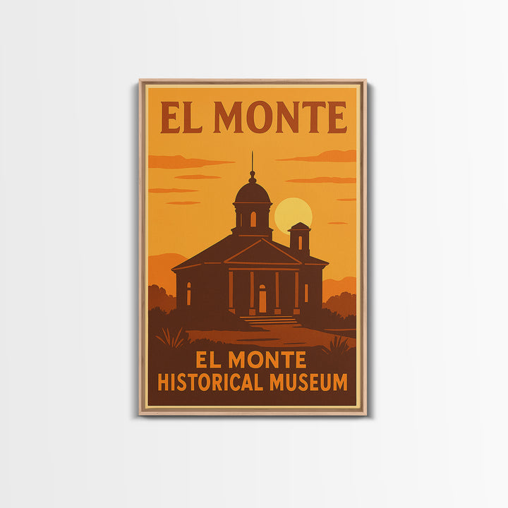 El Monte California Travel Poster, Framed Canvas Print, Warm Sunset Silhouette Art, El Monte Wall Art, Travel Wall Art, Travel Poster Set