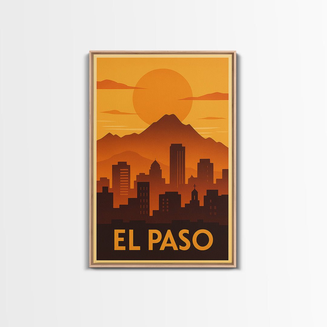El Paso Travel Poster, Canvas Print, Golden Travel Poster Art, El Paso City Art, Retro Travel Print, Vintage City Art, City Illustration