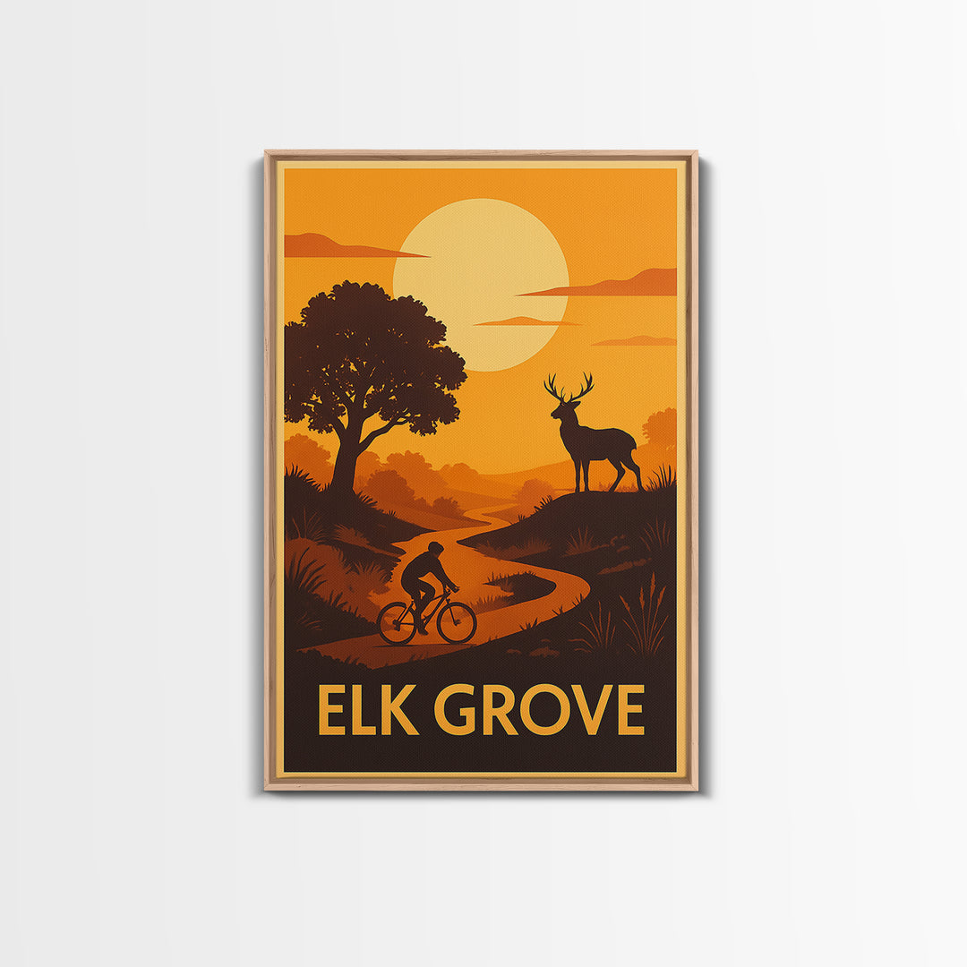 Elk Grove Travel Poster, Framed Canvas Print, Golden Travel Poster Art, Elk Grove Wall Art, Travel Poster Art, Travel Wall Art