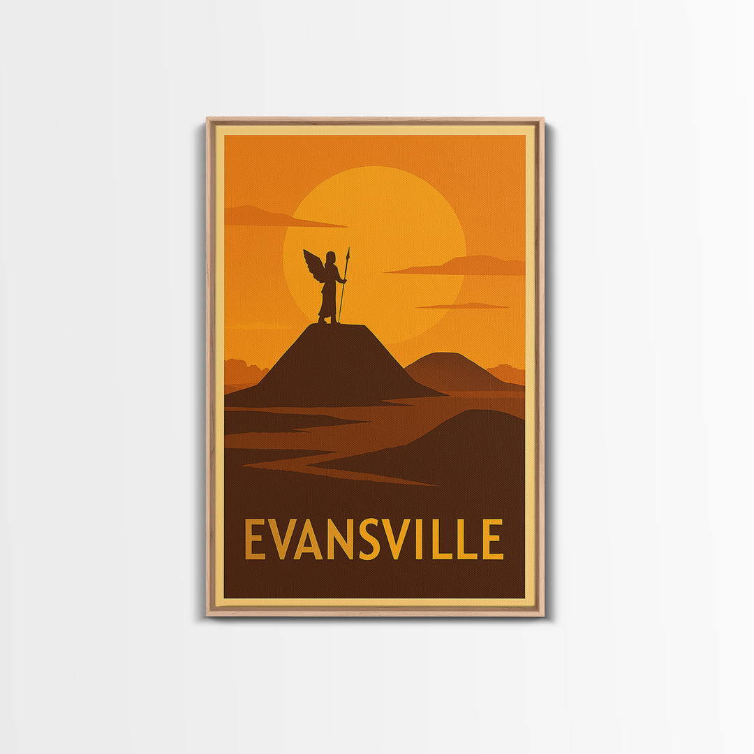 Evansville Travel Poster, Canvas Print, Golden Travel Poster Art, Evansville Poster Print, City Travel Prints, Travel Poster Art