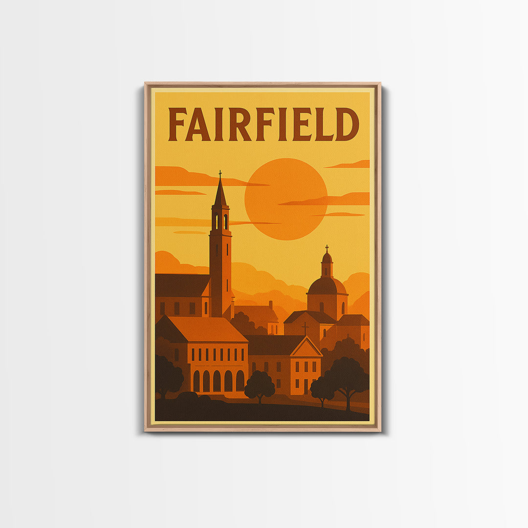 Fairfield California Travel Poster, Canvas Print, Warm Sunset Silhouette Art, Fairfield Wall Art, Vintage Travel Print, Retro Travel Print