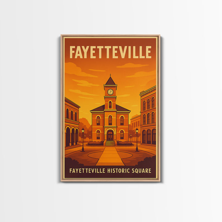Fayetteville North Carolina Travel Poster, Canvas Print, Golden Travel Poster Art, Fayetteville Art Print, Wall Decor, Retro Travel Print
