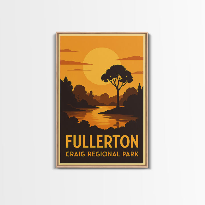 Fullerton Travel Poster, Canvas Print, Warm Sunset Silhouette Art, Fullerton Art Print, City Travel Prints, Vintage Travel Print