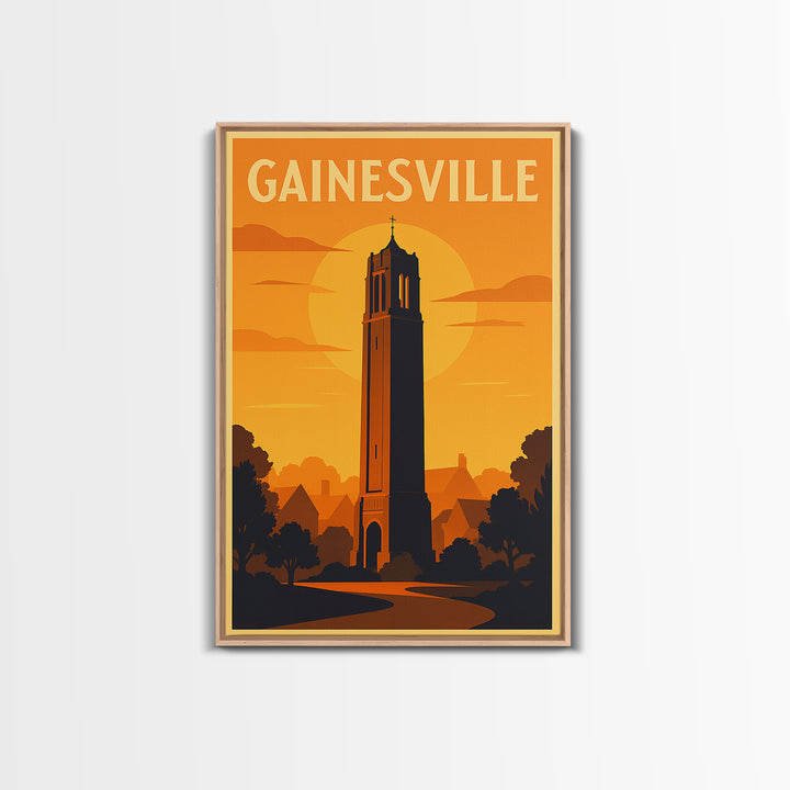 Gainesville Florida Travel Poster, Canvas Print, Gold Art Deco Poster Art, Gainesville Wall Art, City Travel Prints, Travel Art Print