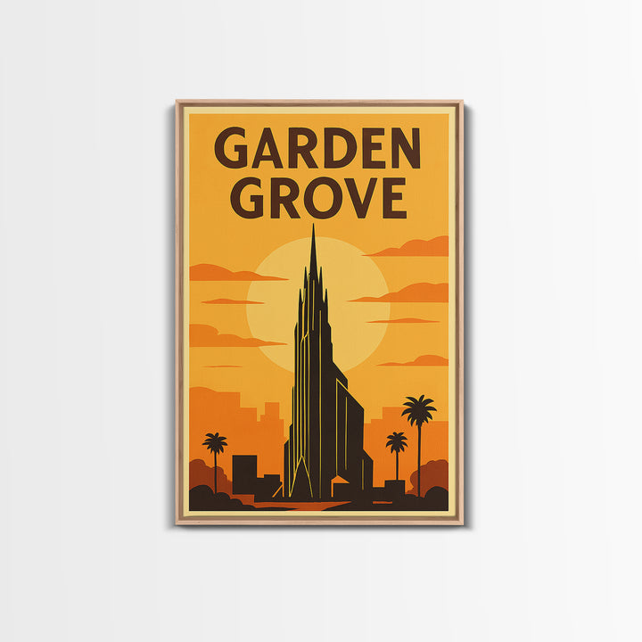 Garden Grove California Travel Poster, Canvas Print, Gold Art Deco Poster Art, Garden Grove Wall Art, City Art, Watercolor Downtown Skyline