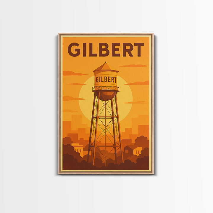 Gilbert Arizona Travel Poster, Canvas Print, Gold Art Deco Poster Art, Gilbert Art Print, Watercolor Skyline, Travel Wall Art, Art Print