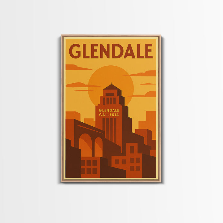 Glendale Travel Poster, Canvas Print, Warm Sunset Silhouette Art, Glendale City Art, Living Room Wall Art, Fine Art Print, Landscape Art