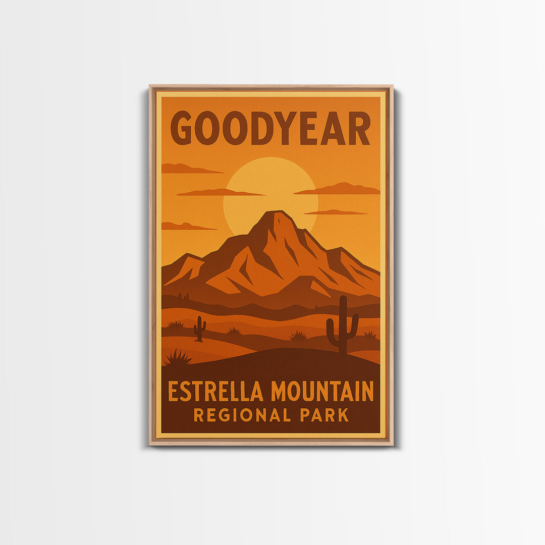 Goodyear Arizona Travel Poster, Canvas Print, Warm Sunset Silhouette Art, Goodyear Poster Print, Vintage City Poster, Retro Travel Print