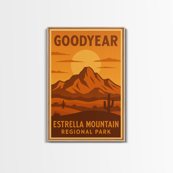 Goodyear Arizona Travel Poster, Canvas Print, Warm Sunset Silhouette Art, Goodyear Poster Print, Vintage City Poster, Retro Travel Print