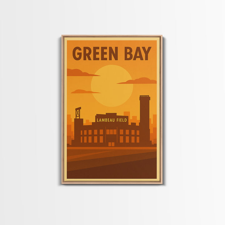Green Bay Wisconsin Travel Poster, Framed Canvas Print, Vintage Deco Wall Art, Green Bay Wall Art, Gift For Travelers, City Illustration