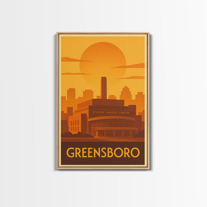 Greensboro Travel Poster, Framed Canvas Print, Gold Art Deco Poster Art, Greensboro Wall Art, City Art Print, Wanderlust Decor