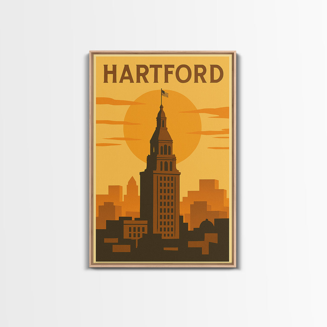 Hartford Connecticut Travel Poster, Canvas Print, Vintage Deco Wall Art, Hartford Travel Art, Poster Art, Skyline Art, Travel Poster Set