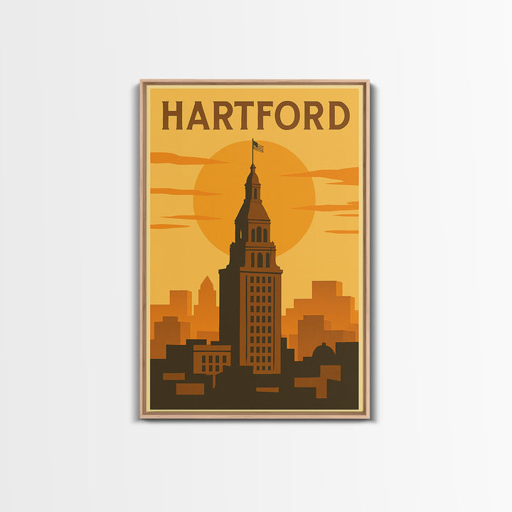 Hartford Connecticut Travel Poster, Canvas Print, Vintage Deco Wall Art, Hartford Travel Art, Poster Art, Skyline Art, Travel Poster Set