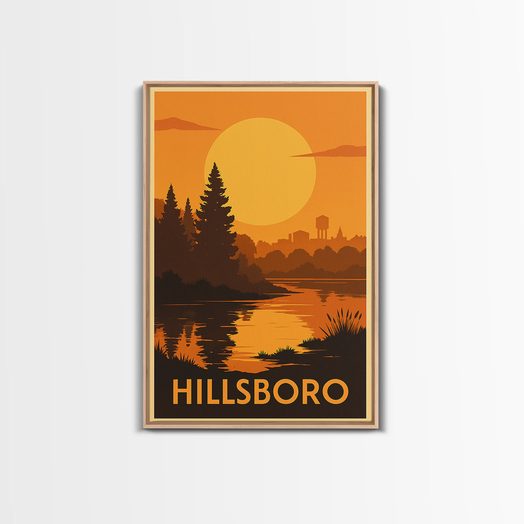 Hillsboro Travel Poster, Canvas Print, Gold Art Deco Poster Art, Hillsboro Art Print, Retro Travel Print, Travel Wall Art, Fine Art Print