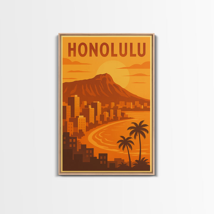 Honolulu Hawaii Travel Poster, Canvas Print, Gold Art Deco Poster Art, Honolulu Travel Art, Travel Poster Set, Travel Print, Art Print