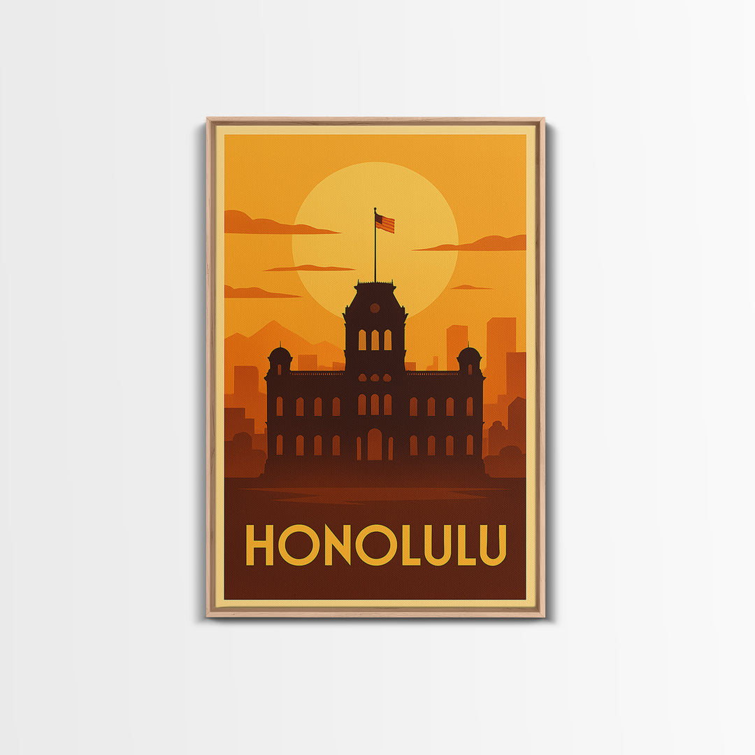 Honolulu Travel Poster, Canvas Print, Golden Travel Poster Art, Honolulu Wall Art, Modern Wall Decor, Travel Wall Art, Gift For Travelers