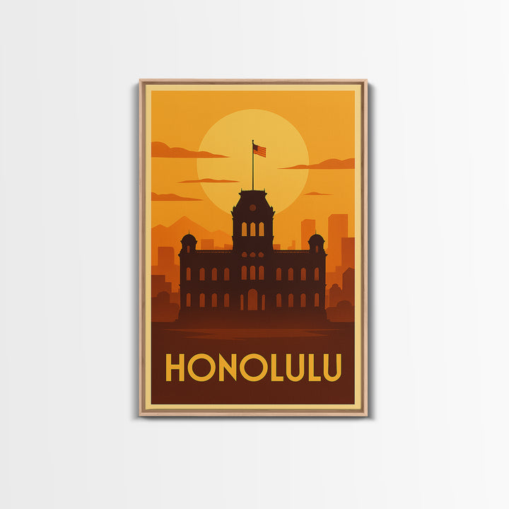 Honolulu Travel Poster, Canvas Print, Golden Travel Poster Art, Honolulu Wall Art, Modern Wall Decor, Travel Wall Art, Gift For Travelers