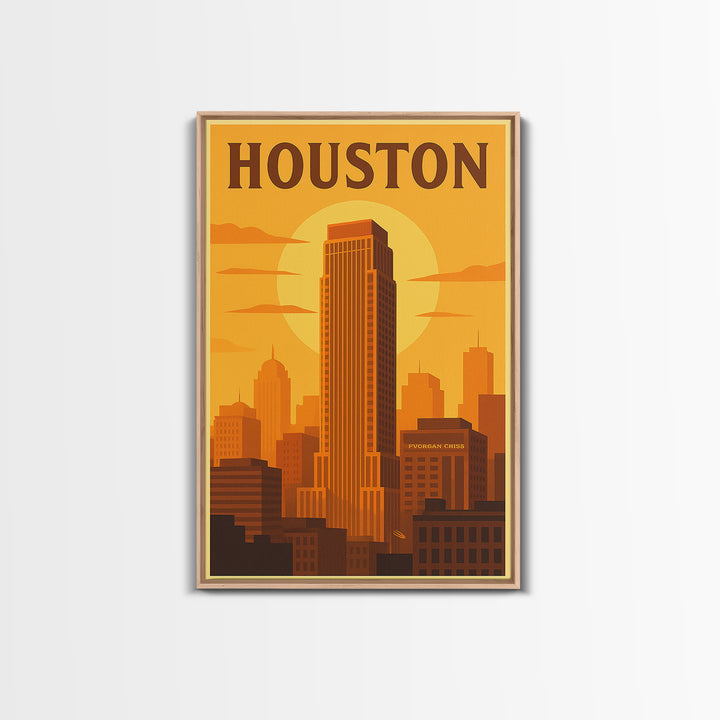Houston Texas Travel Poster, Canvas Print, Gold Art Deco Poster Art, Houston Travel Art, Wanderlust Decor, Travel Wall Decor, Wall Art
