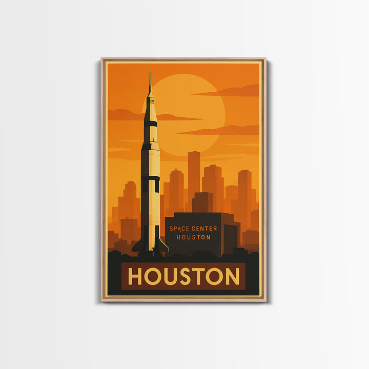 Houston Travel Poster, Framed Canvas Print, Vintage Deco Wall Art, Houston Art Print, Fine Art Print, Travel Wall Art, Travel Poster Art