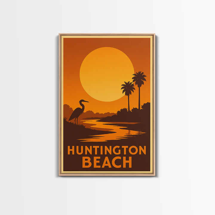 Huntington Beach Travel Poster, Framed Canvas Print, Golden Travel Poster Art, Huntington Beach Travel Art, Travel Poster Art, Design 2