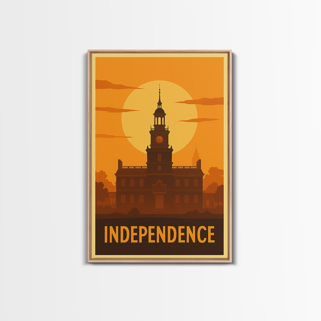 Independence Travel Poster, Canvas Print, Gold Art Deco Poster Art, Independence Travel Art, Eclectic Wall Decor, Watercolor City Skyline