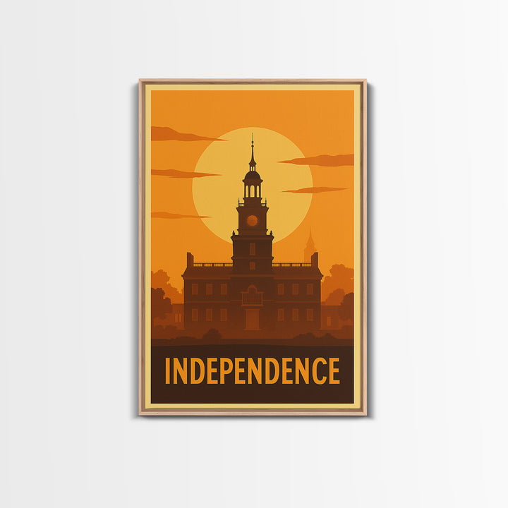 Independence Travel Poster, Canvas Print, Gold Art Deco Poster Art, Independence Travel Art, Eclectic Wall Decor, Watercolor City Skyline