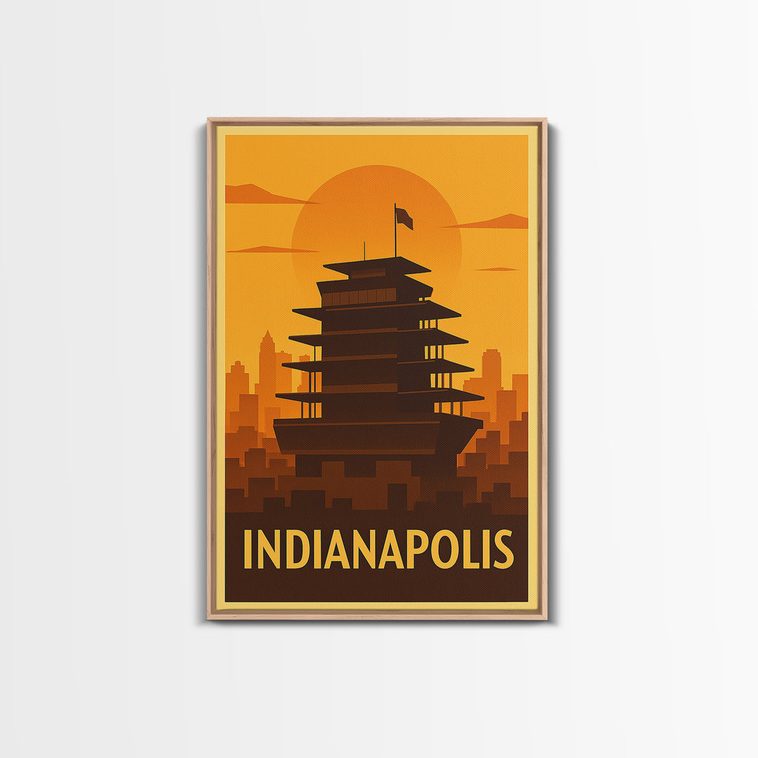 Indianapolis Travel Poster, Canvas Print, Warm Sunset Silhouette Art, Indianapolis City Art, Eclectic Wall Decor, Travel Poster Art