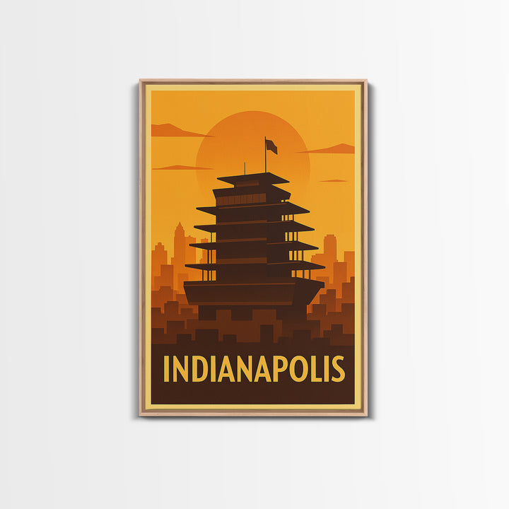 Indianapolis Travel Poster, Canvas Print, Warm Sunset Silhouette Art, Indianapolis City Art, Eclectic Wall Decor, Travel Poster Art
