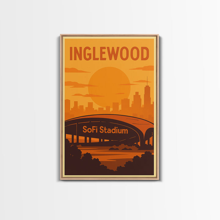 Inglewood California Travel Poster, Canvas Print, Gold Art Deco Poster Art, Inglewood City Art, Watercolor City Skyline, Travel Art Print