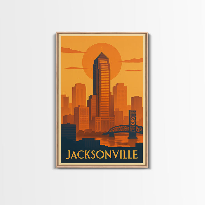 Jacksonville Travel Poster, Framed Canvas Print, Gold Art Deco Poster Art, Jacksonville City Art, City Art Print, Modern Wall Decor