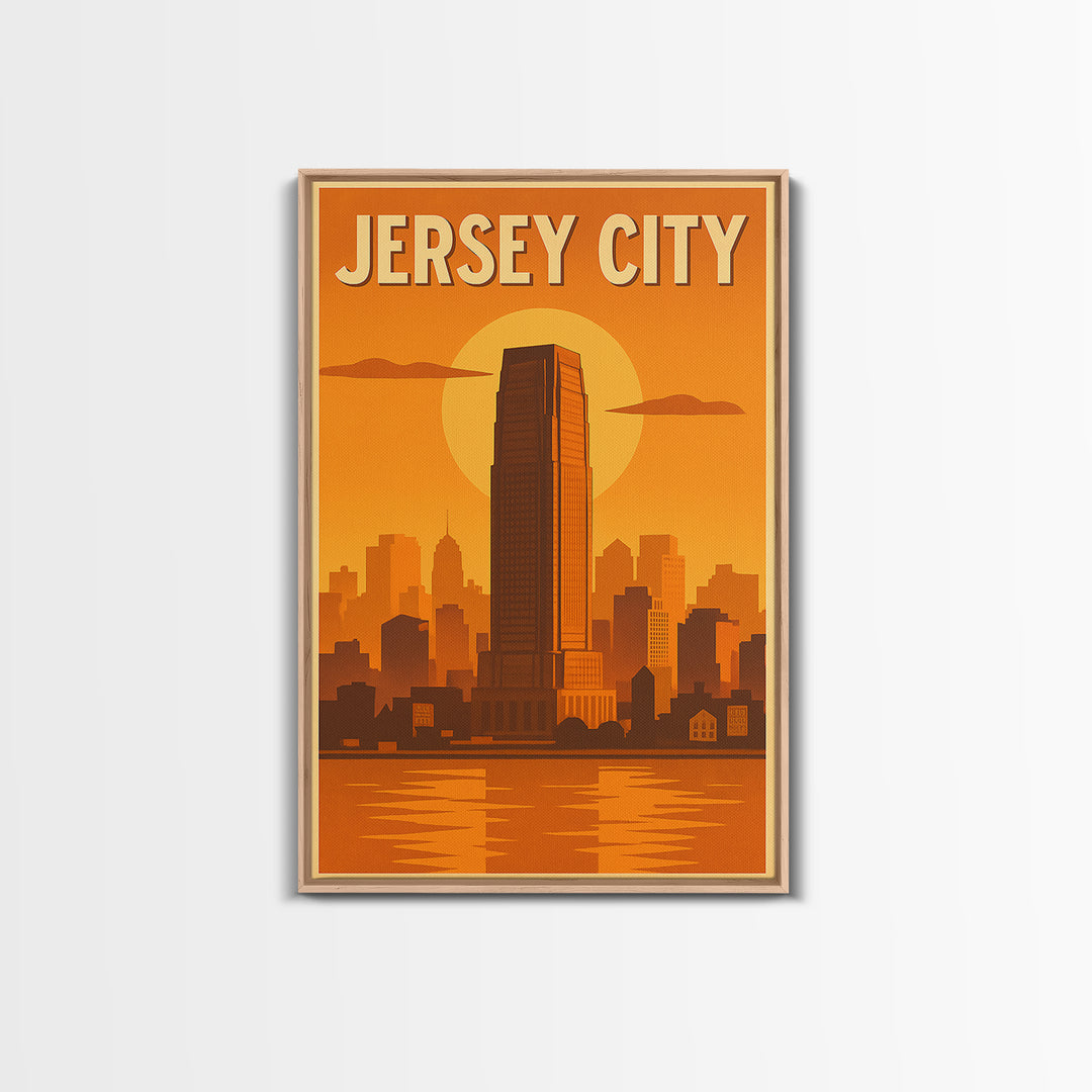 Jersey City New Jersey Travel Poster, Framed Canvas Print, Vintage Deco Wall Art, Jersey City Wall Art, Fine Art Print, Travel Wall Art