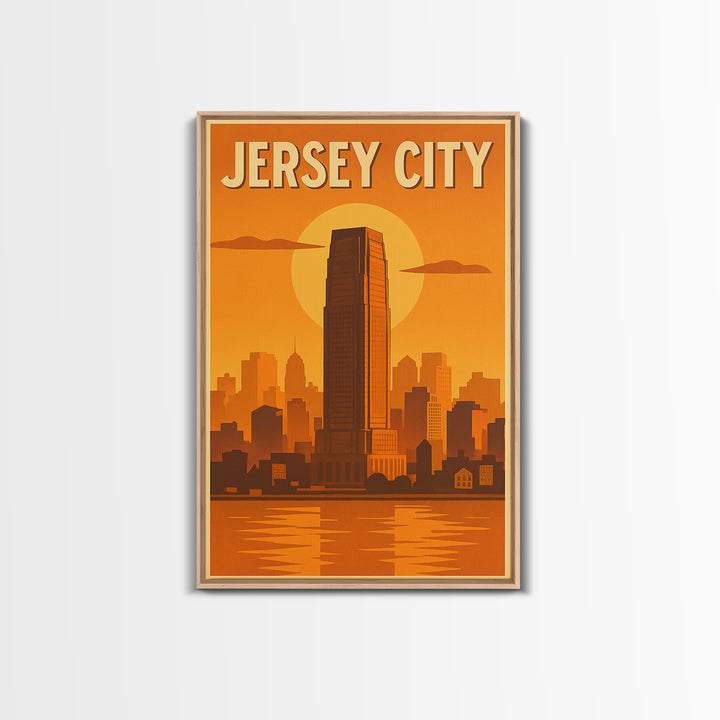 Jersey City New Jersey Travel Poster, Framed Canvas Print, Vintage Deco Wall Art, Jersey City Wall Art, Fine Art Print, Travel Wall Art