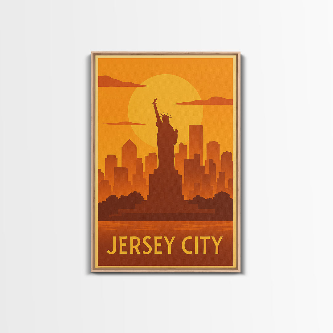Jersey City Travel Poster, Canvas Print, Gold Art Deco Poster Art, Jersey City Poster Print, Vintage Travel Art, Fine Art Print