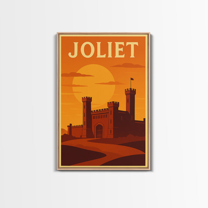 Joliet Illinois Travel Poster, Framed Canvas Print, Gold Art Deco Poster Art, Joliet Travel Art, Mid Century Wall Art, Retro Travel Print
