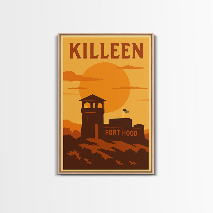 Killeen Texas Travel Poster, Framed Canvas Print, Golden Travel Poster Art, Killeen Art Print, Home Office Decor, Travel Poster Art