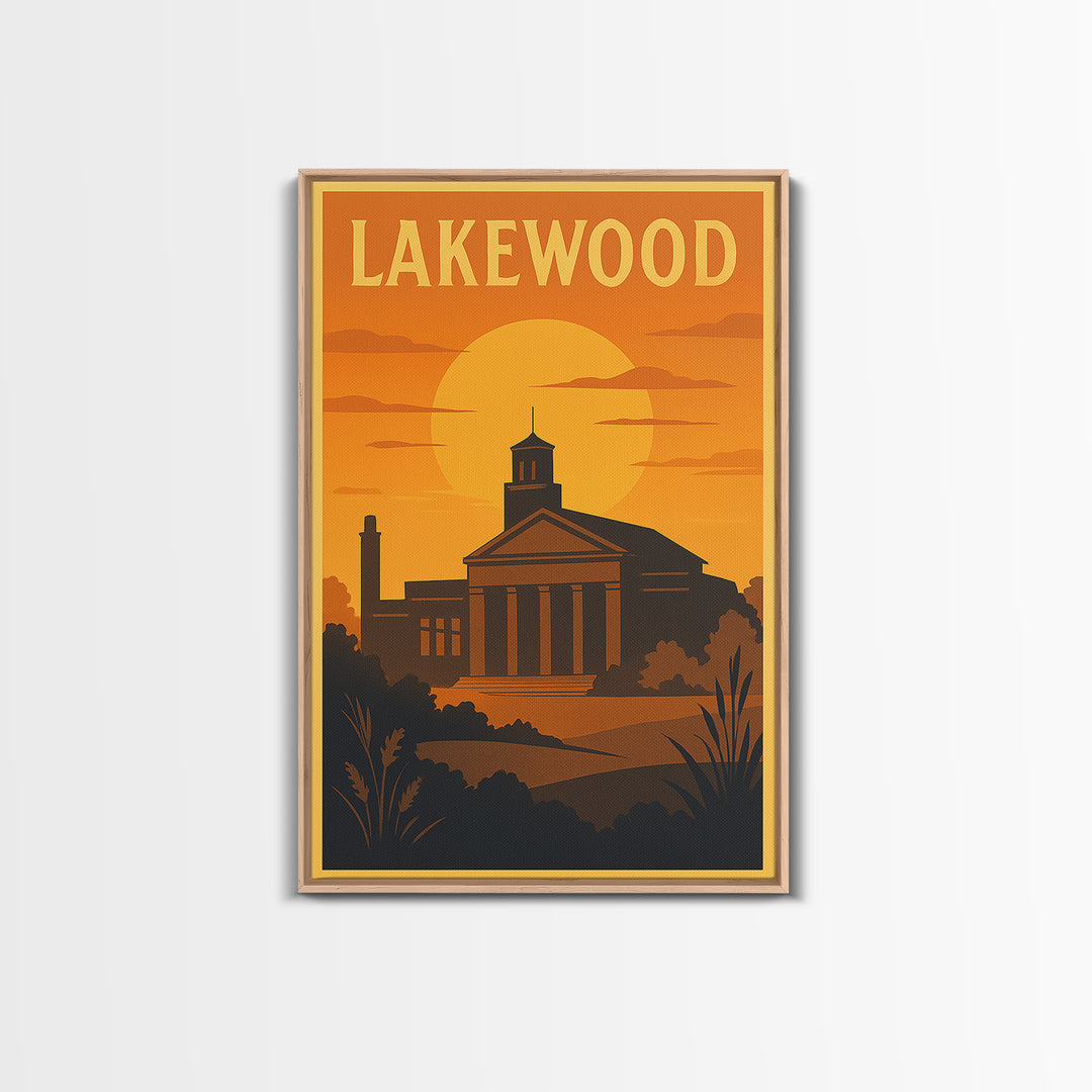 Lakewood Travel Poster, Canvas Print, Golden Travel Poster Art, Lakewood City Art, Modern Wall Decor, Home Office Decor, Fine Art Print