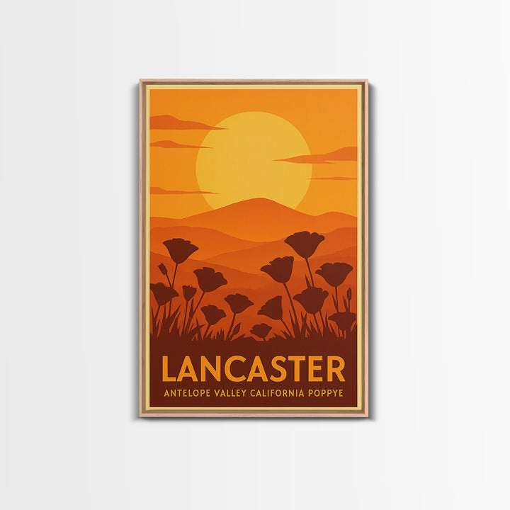 Lancaster Travel Poster, Canvas Print, Warm Sunset Silhouette Art, Lancaster Travel Art, Retro Travel Print, Travel Wall Decor