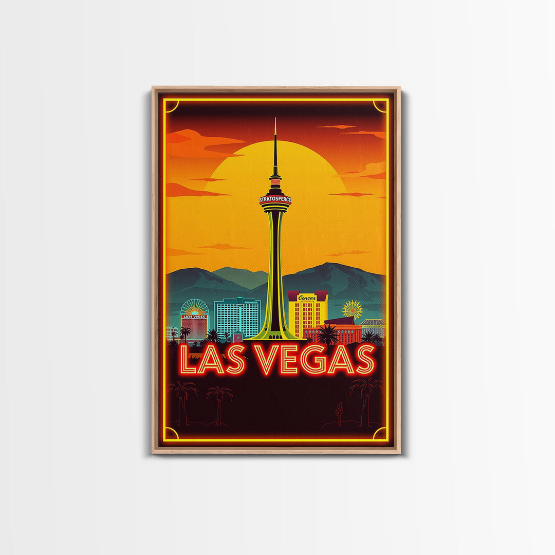 Las Vegas Travel Poster, Framed Canvas Print, Gold Art Deco Poster Art, Las Vegas Art Print, Gift For Travelers, Vintage Travel Art