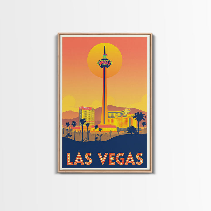 Las Vegas Travel Poster, Framed Canvas Print, Golden Travel Poster Art, Las Vegas City Art, Retro Travel Print, Gift For Travelers