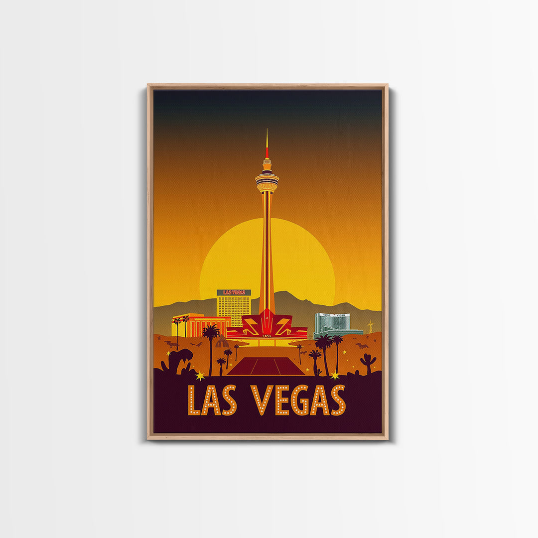 Las Vegas Travel Poster, Canvas Print, Warm Sunset Silhouette Art, Las Vegas Art Print, Vintage Travel Art, Vintage Travel Print