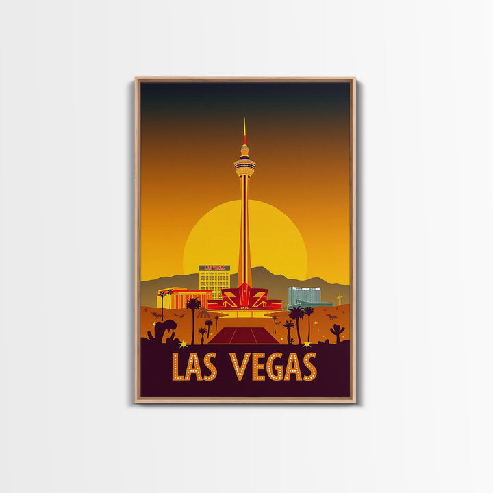 Las Vegas Travel Poster, Canvas Print, Warm Sunset Silhouette Art, Las Vegas Art Print, Vintage Travel Art, Vintage Travel Print