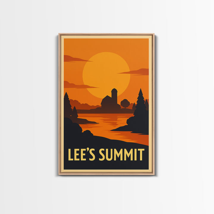 Lee'S Summit Travel Poster, Canvas Print, Warm Sunset Silhouette Art, Lee'S Summit Travel Art, Retro Travel Print, Vintage Travel Art