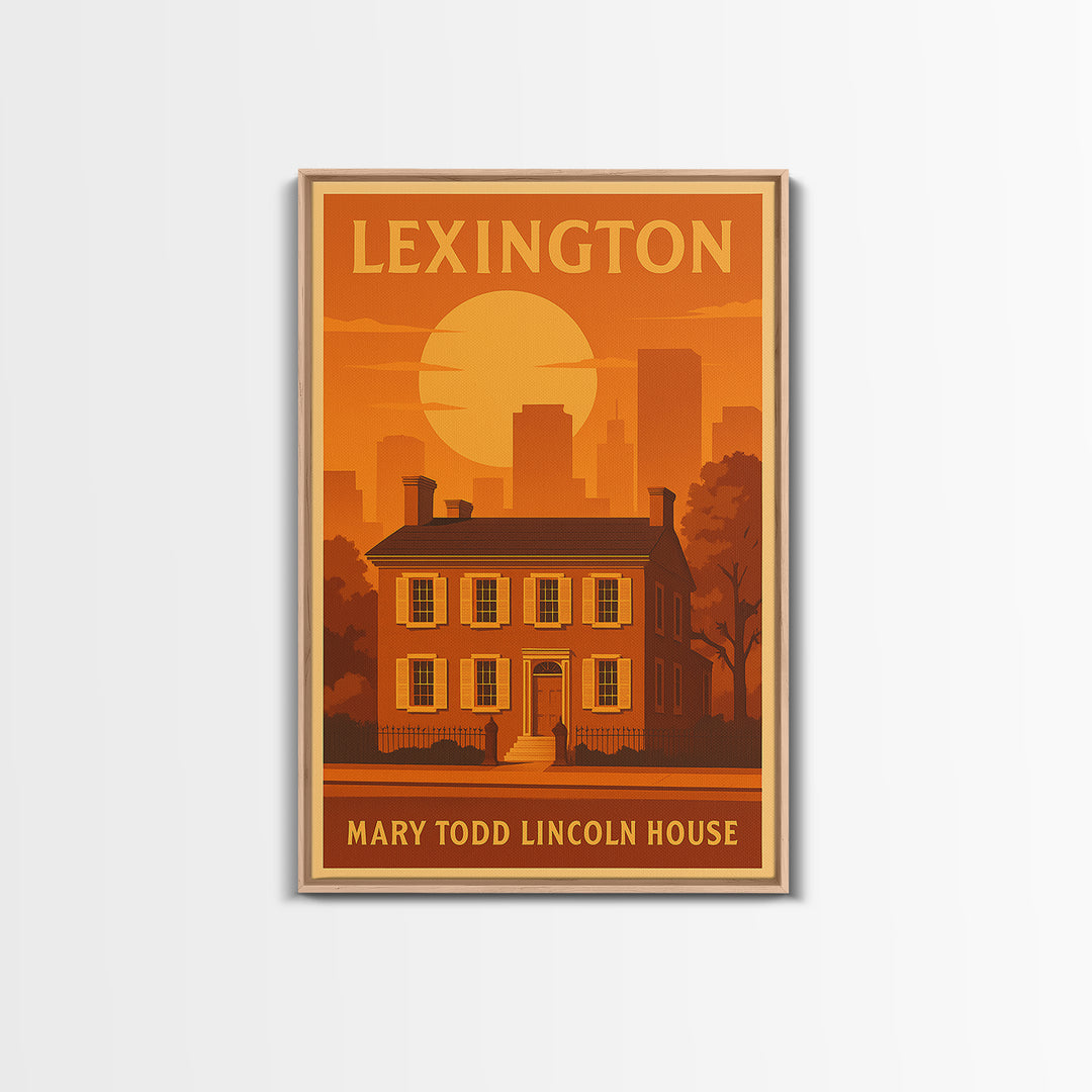 Lexington Kentucky Travel Poster, Framed Canvas Print, Warm Sunset Silhouette Art, Lexington Art Print, City Art Print, Fine Art Print
