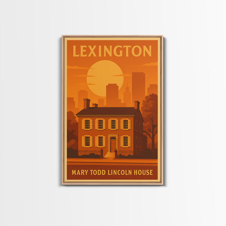 Lexington Kentucky Travel Poster, Framed Canvas Print, Warm Sunset Silhouette Art, Lexington Art Print, City Art Print, Fine Art Print